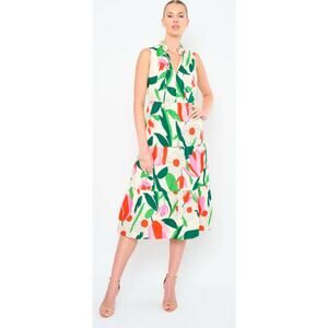 Flora Bea NYC Reeta Honolulu Poplin Colorful‎ Floral Tiered Dress Size Small